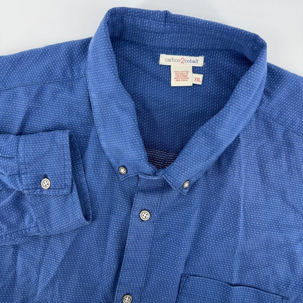 Carbon 2 Cobalt Button Down Mens XXL Blue Micro Dot Long Sleeve Cotton Shirt